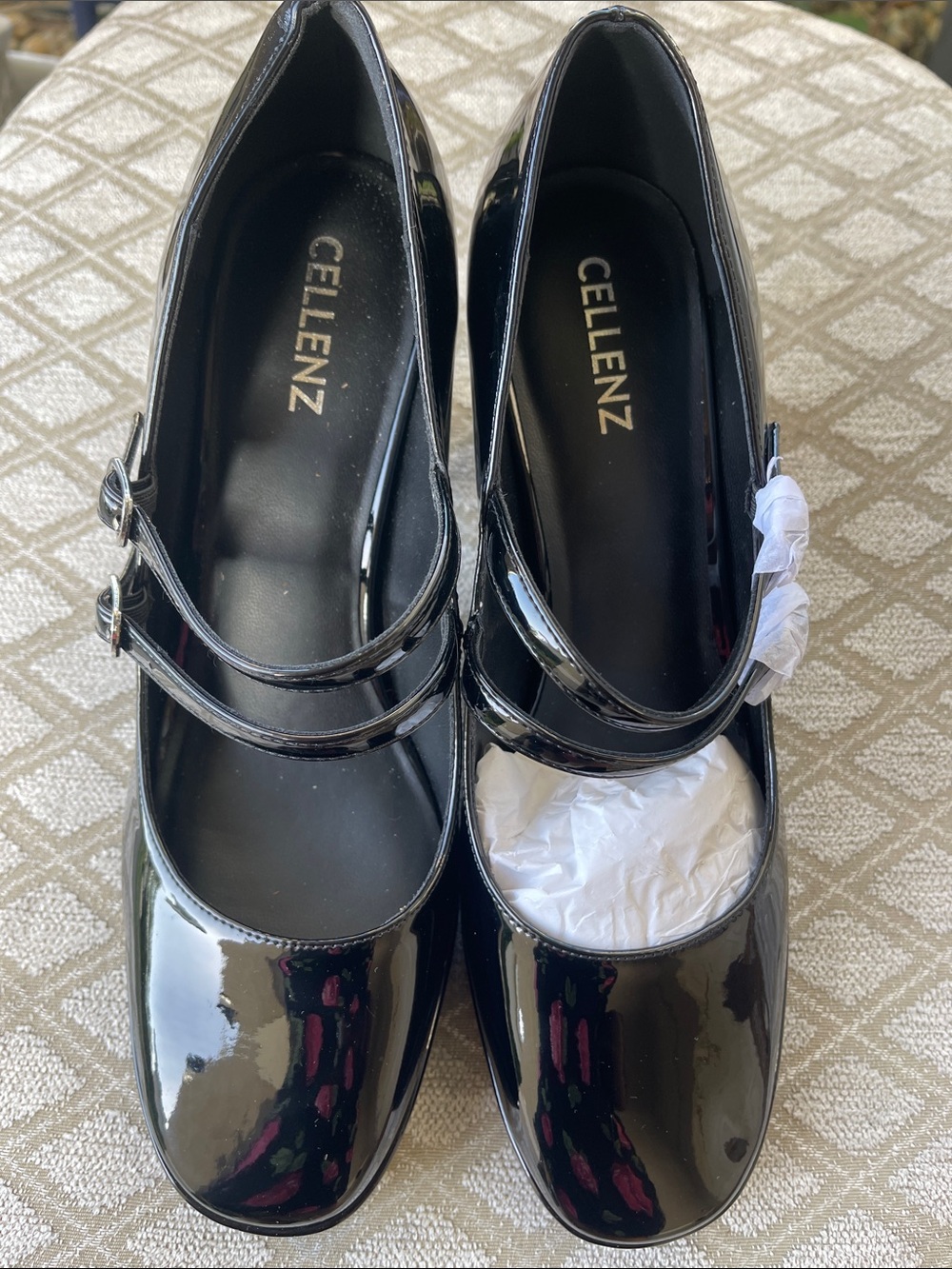 Elle Black Patent Double-Strap Mary Jane Flats